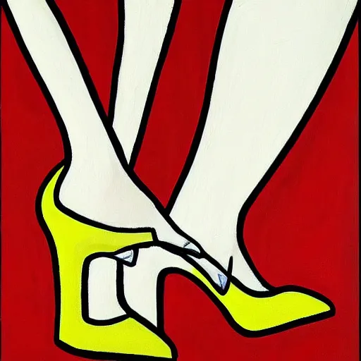 Prompt: easy to watch peaceful painting of a woman's feet in high heeled sandals by Roy Liechtenstein