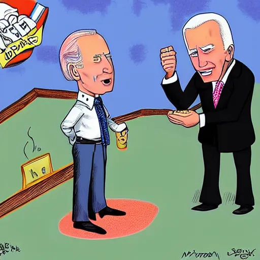 Prompt: political cartoon showing Joe biden sniffing the hair of young girls
