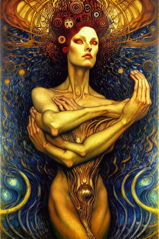 Image similar to Divine Chaos Engine by Karol Bak, Jean Delville, William Blake, Gustav Klimt, and Vincent Van Gogh, symbolist, visionary