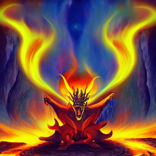 Prompt: A dracolich summoning the sun as fire rains down, solar flare, awesome, inspiring, fiery palette, digital art