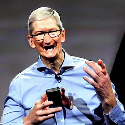 Prompt: Tim Cook holding an Android phone