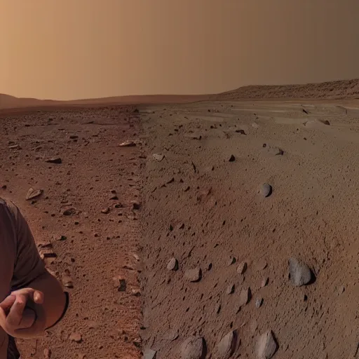 Image similar to a man taking a selfie on mars, 4 k, high detail, high - resolution photograph, professional photography, ultra - detail