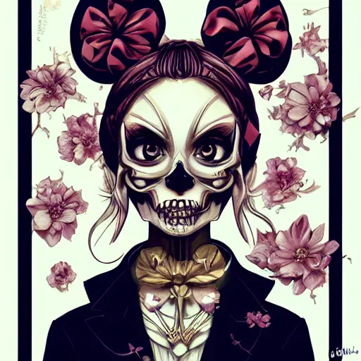 Prompt: anime manga skull portrait young woman skeleton minnie mouse, intricate, elegant, highly detailed, digital art, ffffound, art by JC Leyendecker and sachin teng