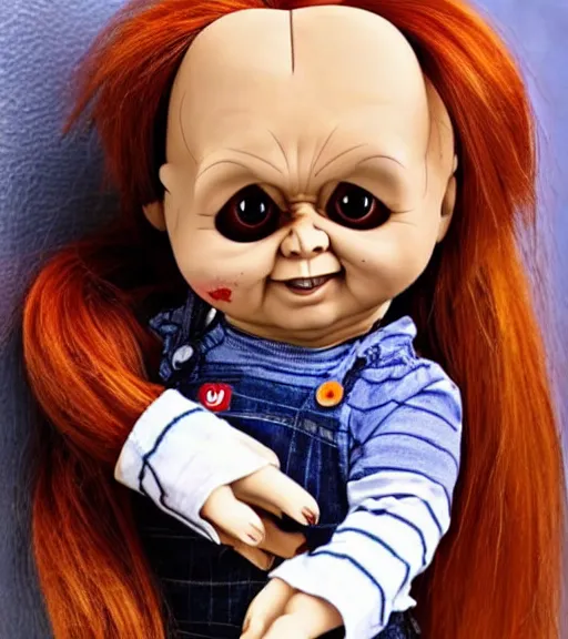 Prompt: a really cute version of the doll chucky