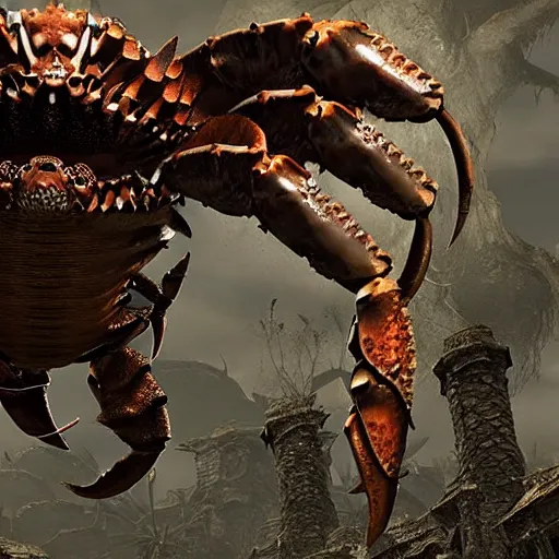 Prompt: sturdy crab monster, dark souls, elden ring