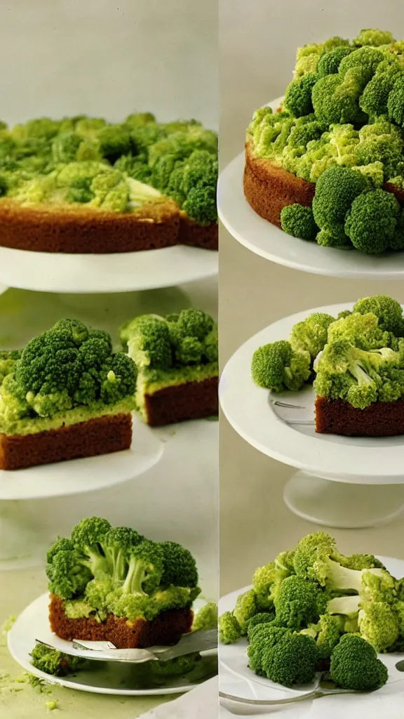 Image similar to 7 0 s food photography of a cake made out of broccoli and farts