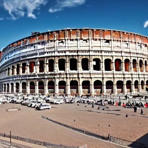 Image similar to Roma's coliseum in the middle of the city of Paris, highly detailed