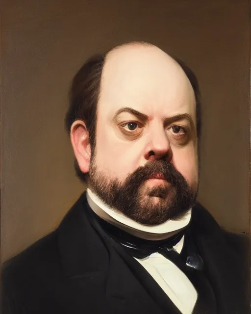 Prompt: facial portrait of paul giamatti portraying united states president chester a. arthur, oil on canvas by william sidney mount, 1 8 6 8, trending on artstation