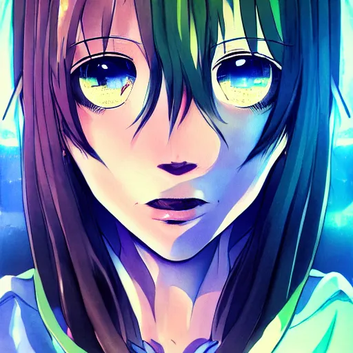 Image similar to chromatic aberration anime portrait trending on pixiv soft lighting