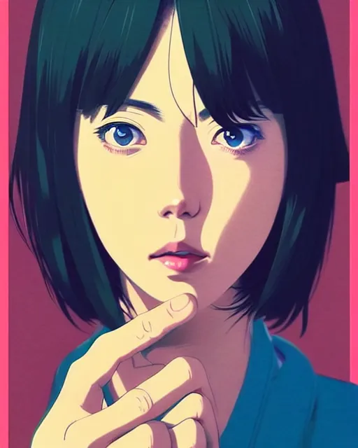 Image similar to woman giving a peace sign | | very very anime!!!, fine - face, aubrey plaza, realistic shaded perfect face, fine details. anime. realistic shaded lighting poster by ilya kuvshinov katsuhiro otomo ghost - in - the - shell, magali villeneuve, artgerm, jeremy lipkin and michael garmash and rob rey