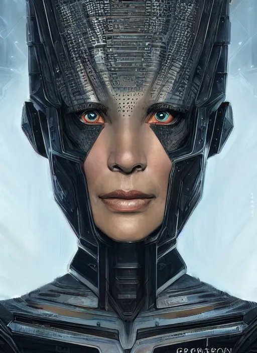 Image similar to Portrait of the Borg Queen, from Star Trek, dark, intricate, highly detailed, smooth, artstation, digital illustration by Artgerm and Wayne Barlowe and Greg Rutkowski