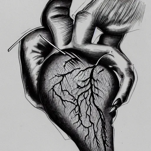 Image similar to drawing of hands ripping an anatomical heart into pieces, sadness, dark ambiance, concept by godfrey blow, featured on deviantart, sots art, lyco art, artwork, photoillustration, poster art