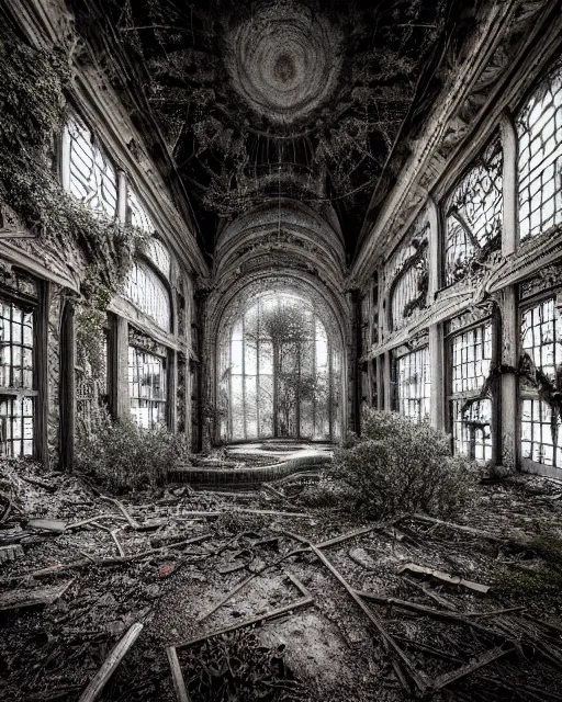 Prompt: a beautiful hyperdetailed rendering of pathway urbex city unfinished building building abandoned nature by louis sullivan, galactic hyperrealism myst at night reclaimed by nature magic realism darkacademia tokyo thermal imaging infrared sea, archdaily, wallpaper, highly detailed, trending on artstation.