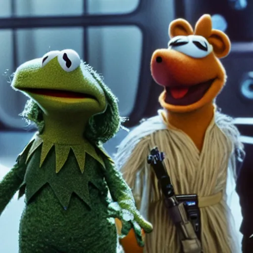 Image similar to photo movie still of the Muppets in star wars, by Jim Henson, 8k