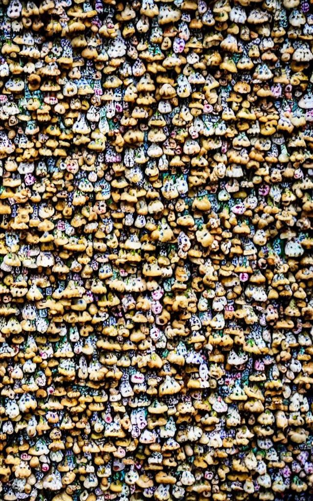 Prompt: photo of a wall covered in hundreds of pictures of mushrooms with hundreds of pictures of mushrooms in the shape of a mushroom, 8k