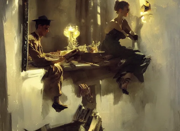 Image similar to oil painting of mysterious book, art by anders zorn, wonderful masterpiece by greg rutkowski, beautiful cinematic light, american romanticism by greg manchess, creation by tyler edlin