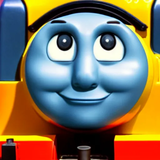 Prompt: extremely zoomed - in photo of thomas the tank engine's face