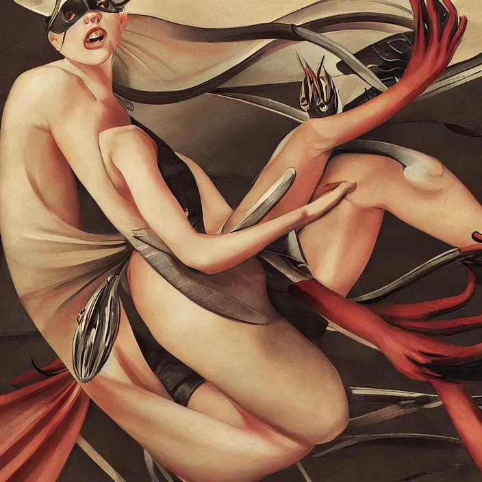 Image similar to slick and aerodynamic hypergirl of the orient, molluscoid fashion, hd, concept art, detailed, digital painting, by caravaggio, in the style of the italian futurists