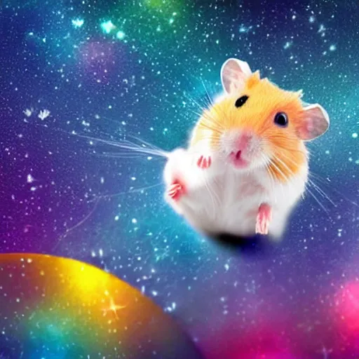 Prompt: hamster skating through space, colorful, realistic