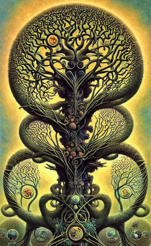 Image similar to tree of life by roger dean and andrew ferez, art forms of nature by ernst haeckel, divine chaos engine, symbolist, visionary, art nouveau, botanical fractal structures, organic, detailed, realistic, surreality