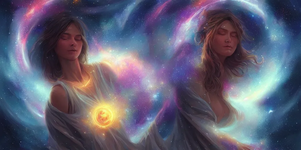 Image similar to celestial divine star goddess nuit made of nebulas, planets, webbing and honey, fantasy, highly detailed, masterpiece, digital painting, artstation, concept art, smooth, sharp focus, illustration, art by artgerm, by greg rutkowski