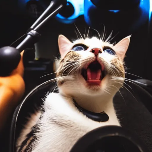 Image similar to cat singing in a recording studio