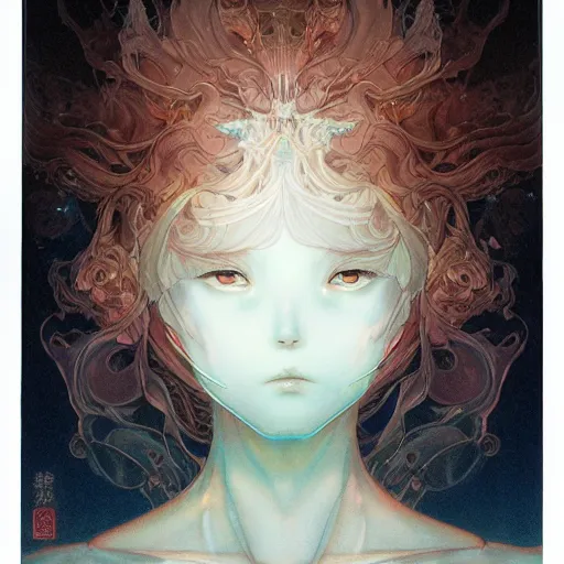 Image similar to prompt : fantasy portrait soft light painted by james jean and katsuhiro otomo, inspired by evangeleon anime, smooth face feature, intricate oil painting, high detail illustration, sharp high detail, manga and anime 1 9 9 0