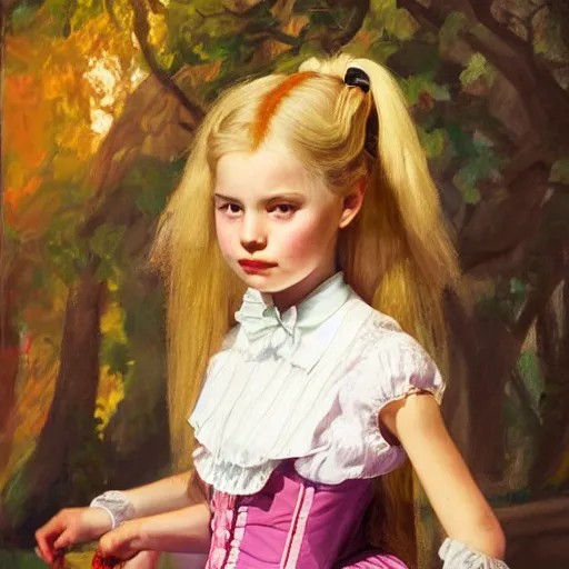 Image similar to A portrait of young Alice from Wonderland, oil painting, majestic, detailed, high resolution