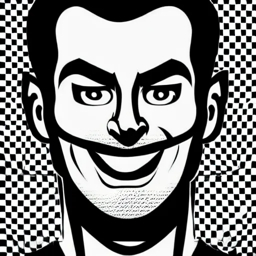 Prompt: pop art cartoon style, handsome, superhero, male with sharp chin, big smile, cartoon network, portrait