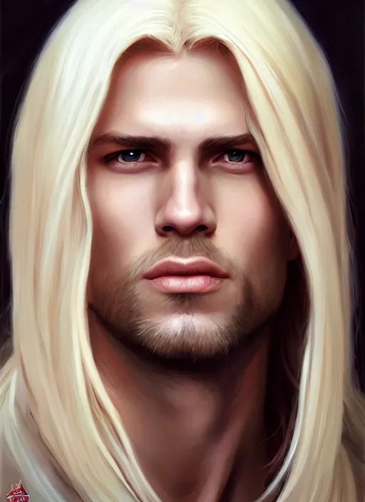 Prompt: a _ fantasy _ style _ portrait _ painting _ of male, long dark blonde hair and blonde stubble, white, rpg dnd oil _ painting _ unreal _ 5 _ daz. _ rpg _ portrait _ extremely _ detailed _ artgerm _ greg _ rutkowski _ greg