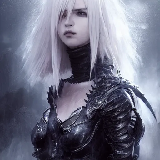 Image similar to kerli koiv, final fantasy, darkwave, darksynth character portrait, sharp, digital matte painting, anime key art by luis royo, greg rutkowski, wlop, dramatic lighting, trending on artstation