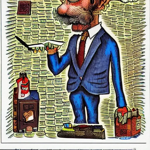 Image similar to The Artwork of R. Crumb and his Sad Accountant, pencil and colored marker artwork, trailer-trash lifestyle