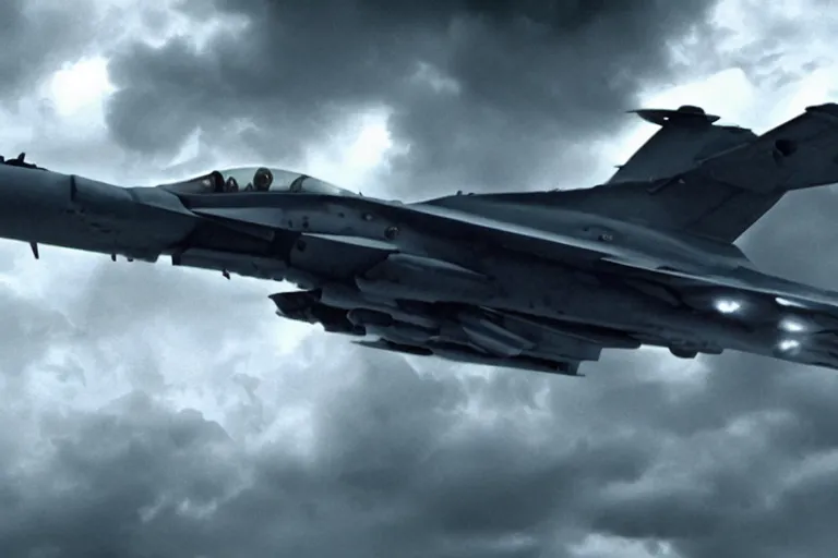 Image similar to a cinematic painting of a fighter jet, sonic boom, beautiful lighting, high depth, ultra realistic, rain, clouds, artistic, by zack snyder