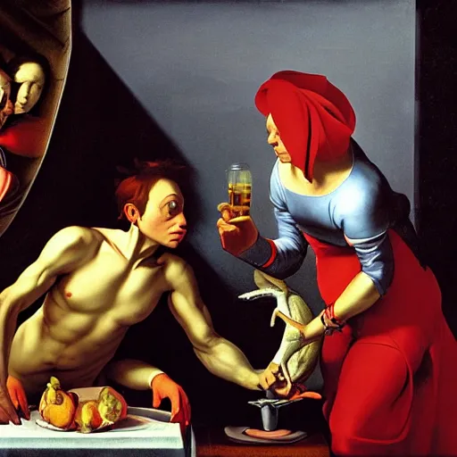 Image similar to futurama by caravaggio,