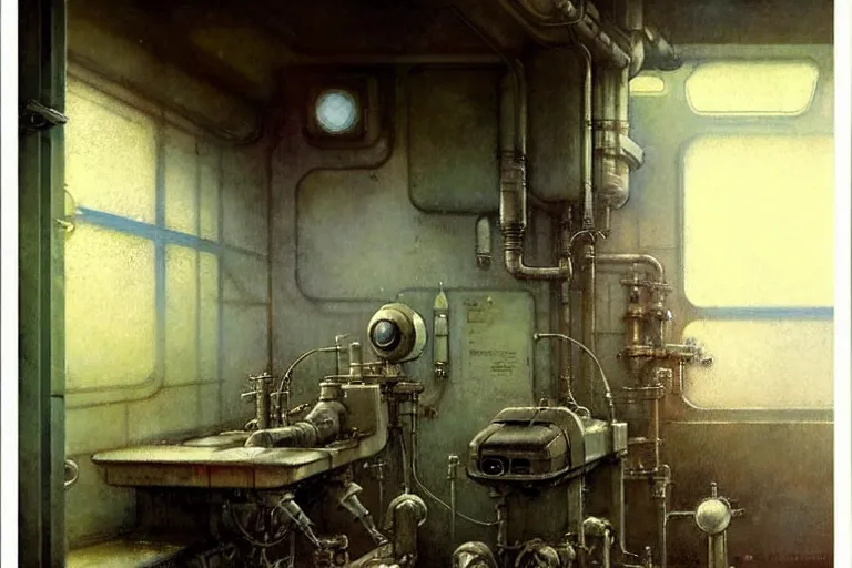 Image similar to ( ( ( ( ( 1 9 5 0 s retro science fiction engine room interior scene. muted colors. ) ) ) ) ) by jean - baptiste monge!!!!!!!!!!!!!!!!!!!!!!!!!!!!!!