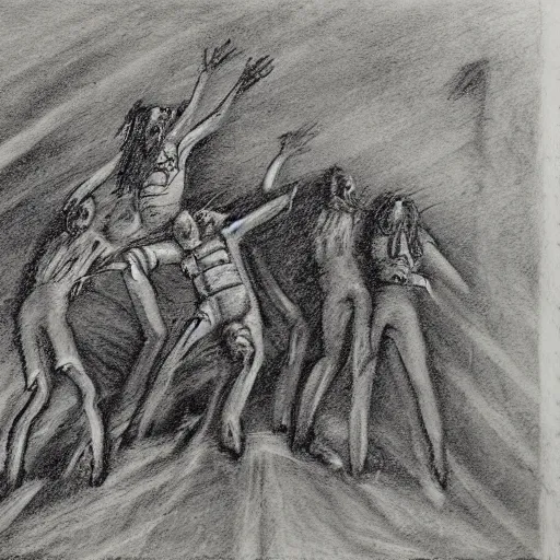 Prompt: a detailed charcoal painting in the style of Goya of a scary math fever dream with spiders