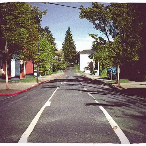Prompt: “Out for a walk on a sunny day in An oregon neighborhood. The streets are empty. Aesthetic photography (1997)”
