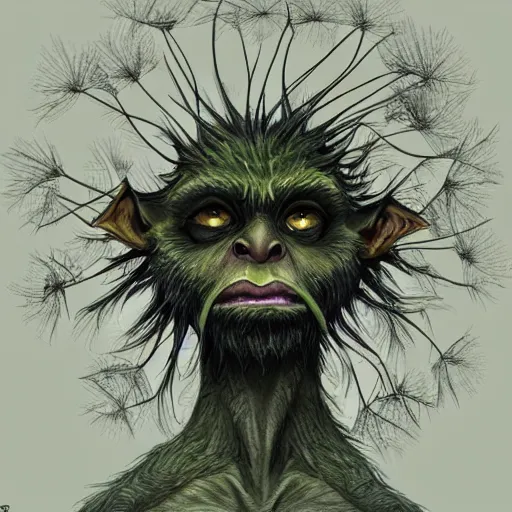 Image similar to Dandelion goblin monster, semi realistic, anime art style, trending on art station