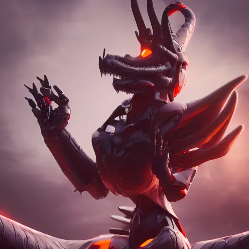 Image similar to cinematic shot of a large beautiful anthropomorphic female robotic dragon standing in an elegant pose, sharp claws, 4 claws, well designed, high quality HD digital art, artstation, deviantart, furaffinity, octane render