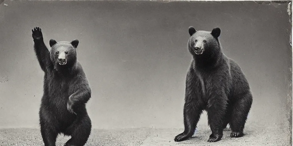 Image similar to anthropomorphic asian black bear, 1900s photo