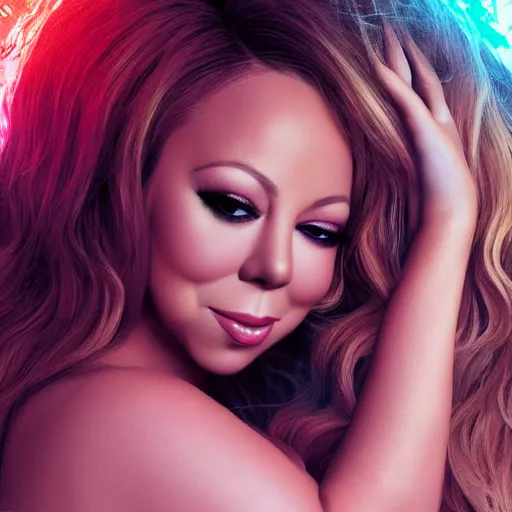 Image similar to mariah carey as a pretty villain, prismatic highlights, macro, concept art, art station, wepa digital, octane render, v-ray, 8k full pov, oil colors, elegant, sharp focus, beautiful face, Hyper-realistic, Highly Detailed, HD, Dramatic Lighting by Brom, by beeple, wallpaper, highly detailed, trending on artstation