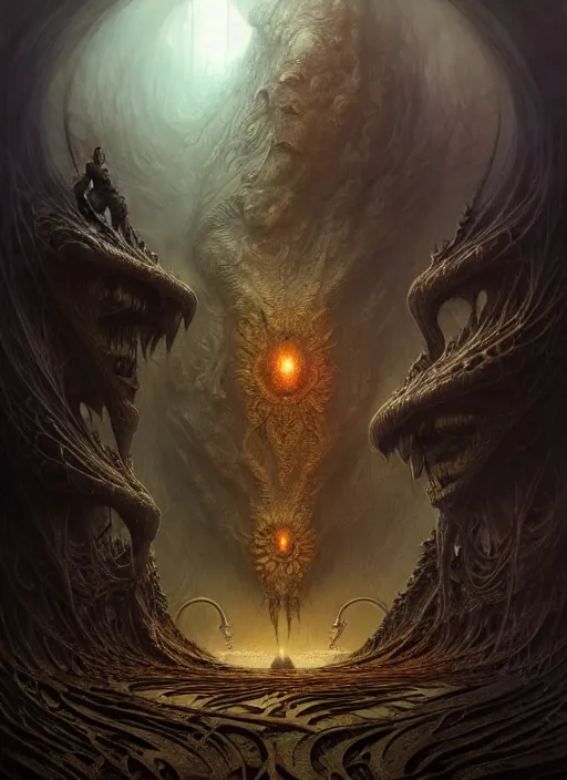 Image similar to hell creatures scenic dystopian environment, intricate, elegant, highly detailed, centered, digital painting, artstation, concept art, smooth, sharp focus, illustration, artgerm, tomasz alen kopera, peter mohrbacher, donato giancola, joseph christian leyendecker, wlop, boris vallejo