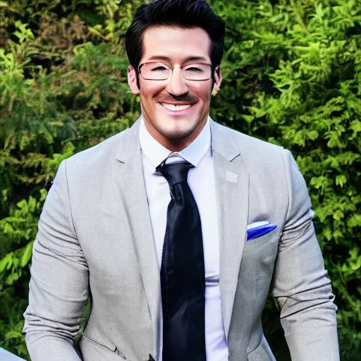 Image similar to a high quality photo of handsome markiplier, gigachad