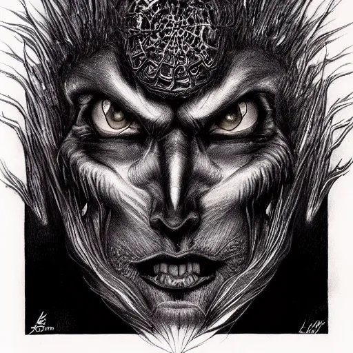 Prompt: ballpoint pen art of a demon by vaxo lang