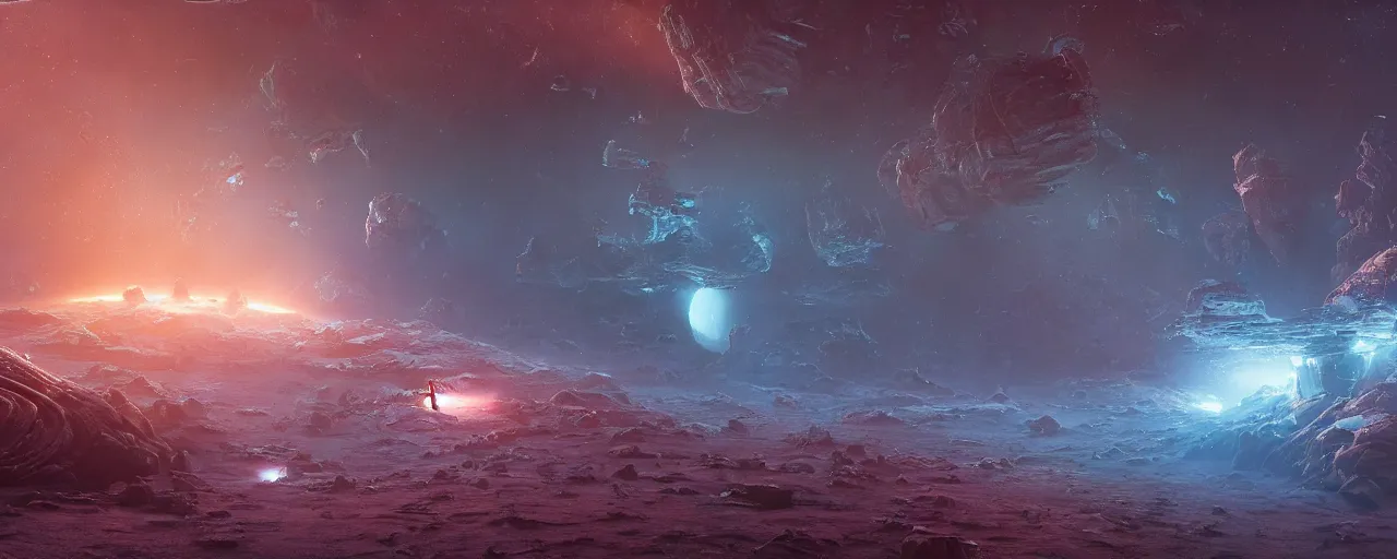 Image similar to space scene, epic scifi movie still, galaxy simulation, by jean pierre ugarte, by david umemoto, by wayne barlowe, by zdzislaw beksinski, by hr giger, octane render, 4 khd 2 0 2 2 3 d cgi rtx style global illumination ray tracing hdr arstation pixar and disney unreal