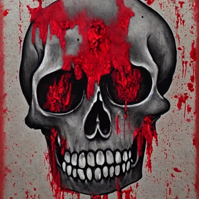 Image similar to skull covered and dripping in blood, primitive art