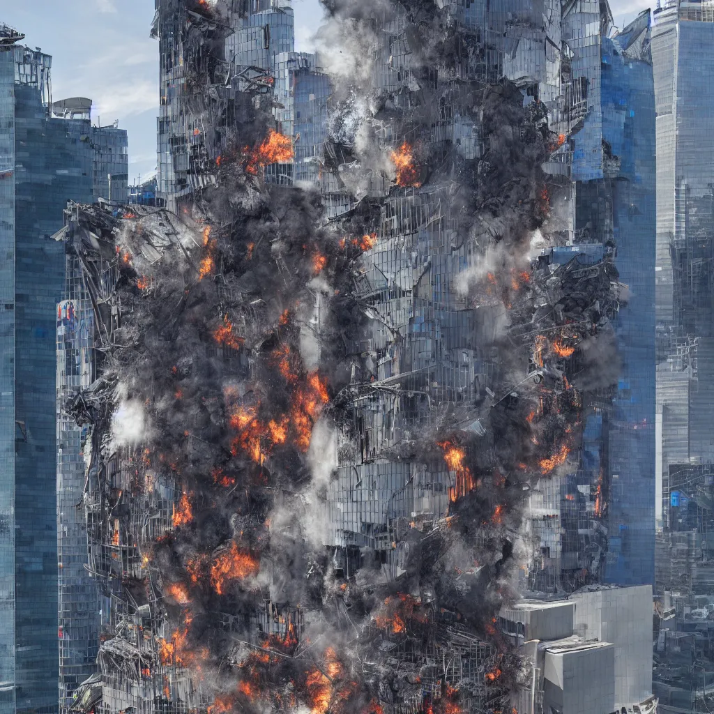 Image similar to torre entel chile being destroyed by protesters, cyberpunk, high detail