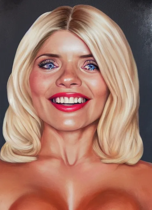 Image similar to holly Willoughby with the physique of a body builder, symmetrical facial features, hyper realistic, ultra detailed, cinematic, dynamic lighting, photorealistic, refined, intricate, digital art, digital painting, masterpiece, 8k