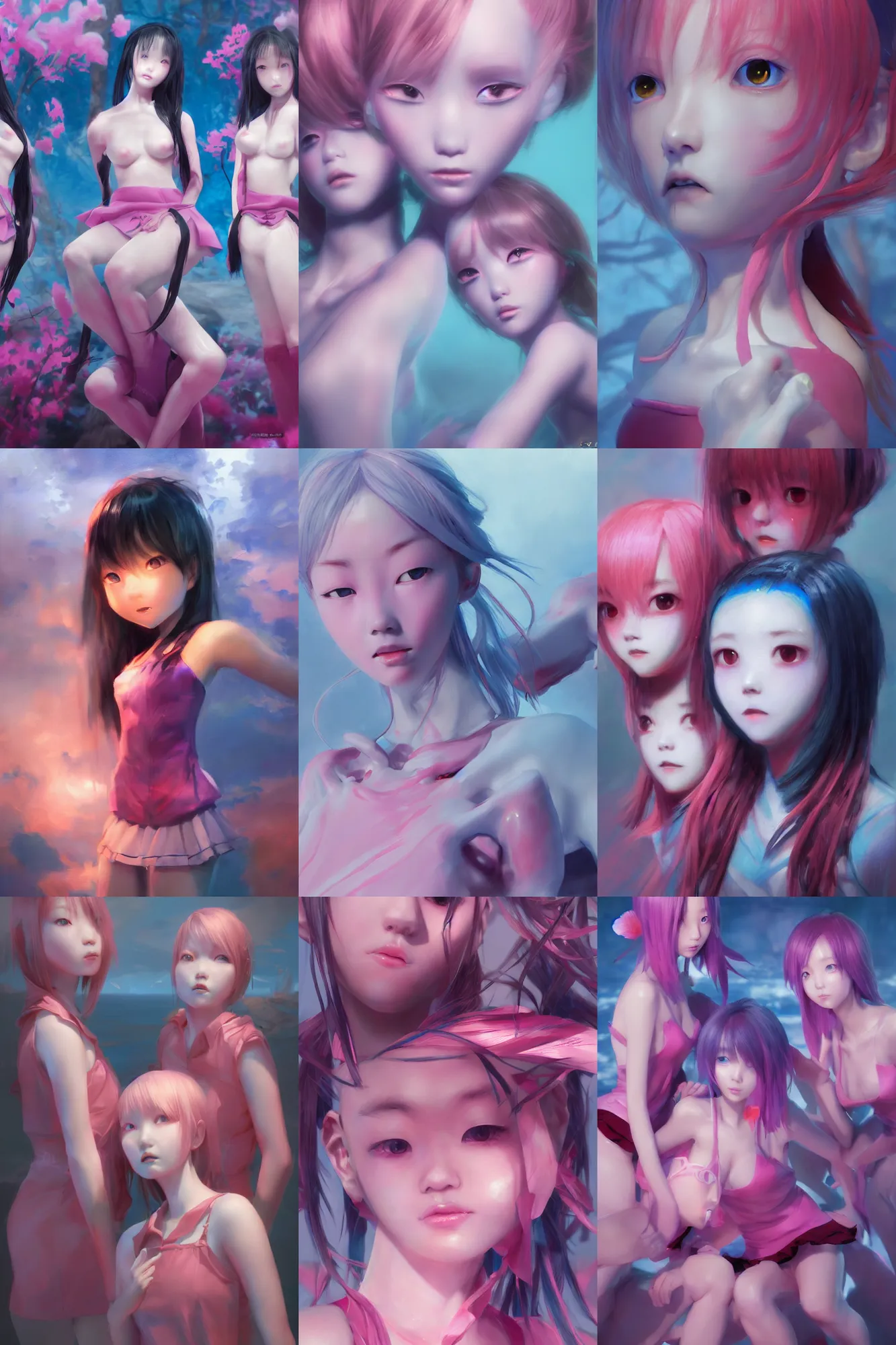 Prompt: 3d dark infrared octane render concept art by D. Jun, by Mo Xiang Tong Xiu, by Igarashi Daisuke, beauty portrait anime alien schoolgirls under dark pink and blue water. cute face. dramatic light, trending on artstation, oil painting.