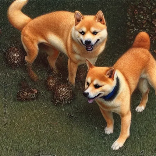 Prompt: Shiba Inu, art by Donato Giancola and James Gurney, digital art, trending on artstation